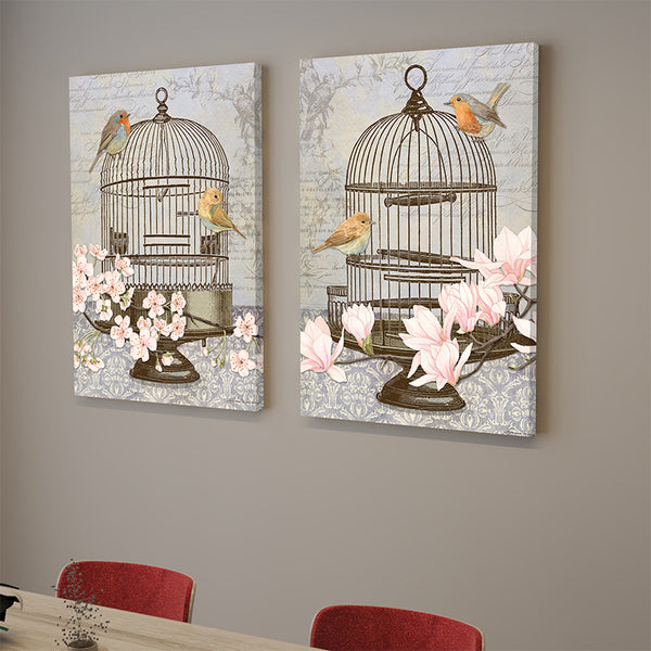 Wall Art & Paintings - Cage Chirp Wall Painting - Set Of Two