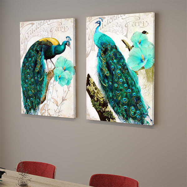 Wall Art & Paintings - Peacock Ponder Wall Painting - Set Of Two