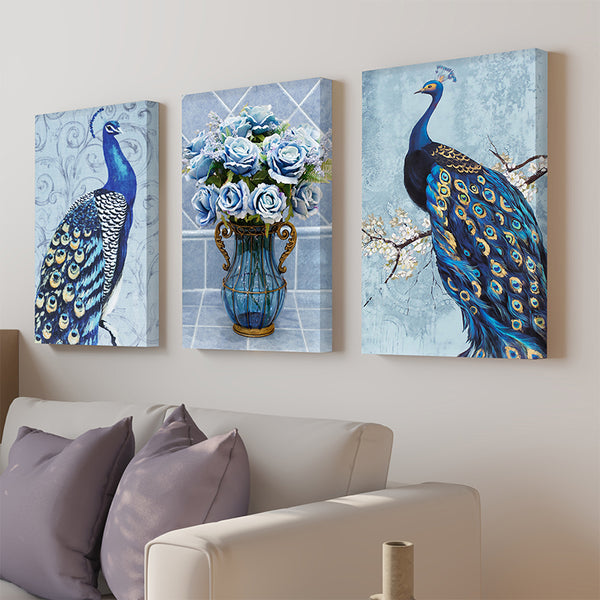 Wall Art & Paintings - Peacock Call Wall Painting - Set Of Three