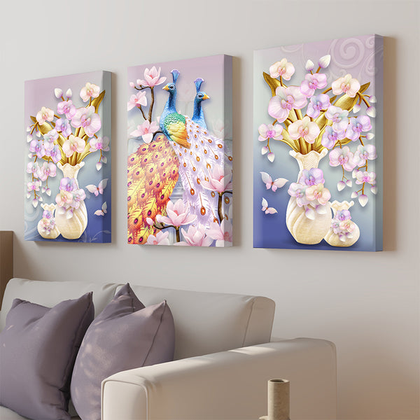 Wall Art & Paintings - Blossom Feather Wall Painting - Set Of Three