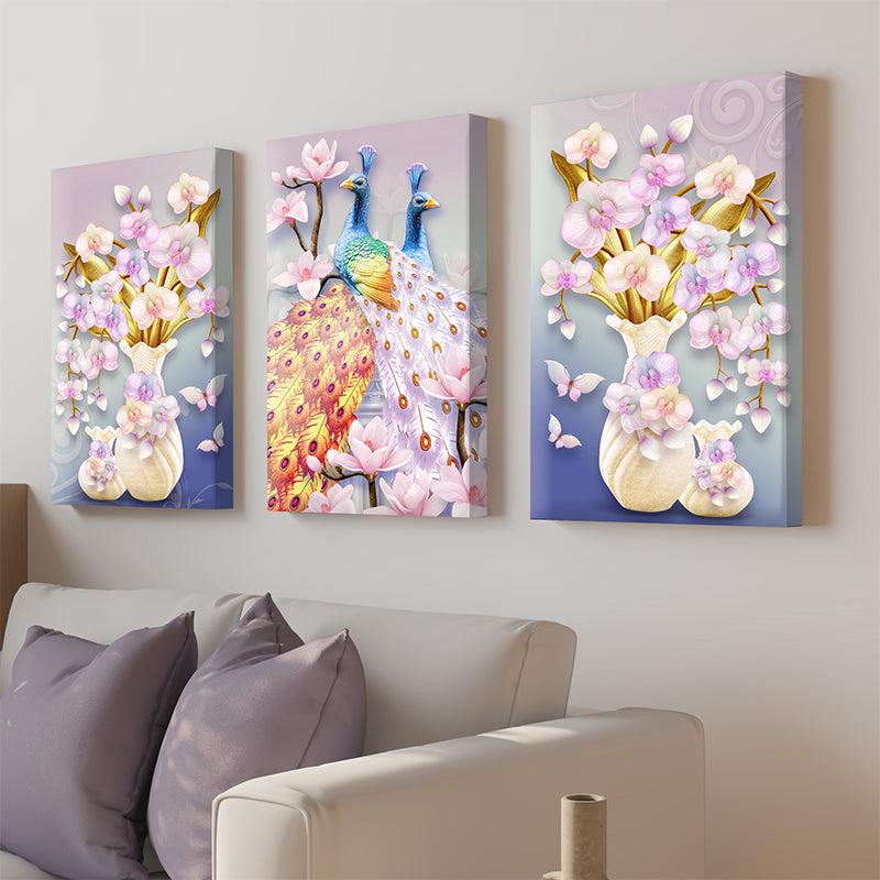 Buy Blossom Feather Wall Painting - Set Of Three Wall Art & Paintings from Vaaree