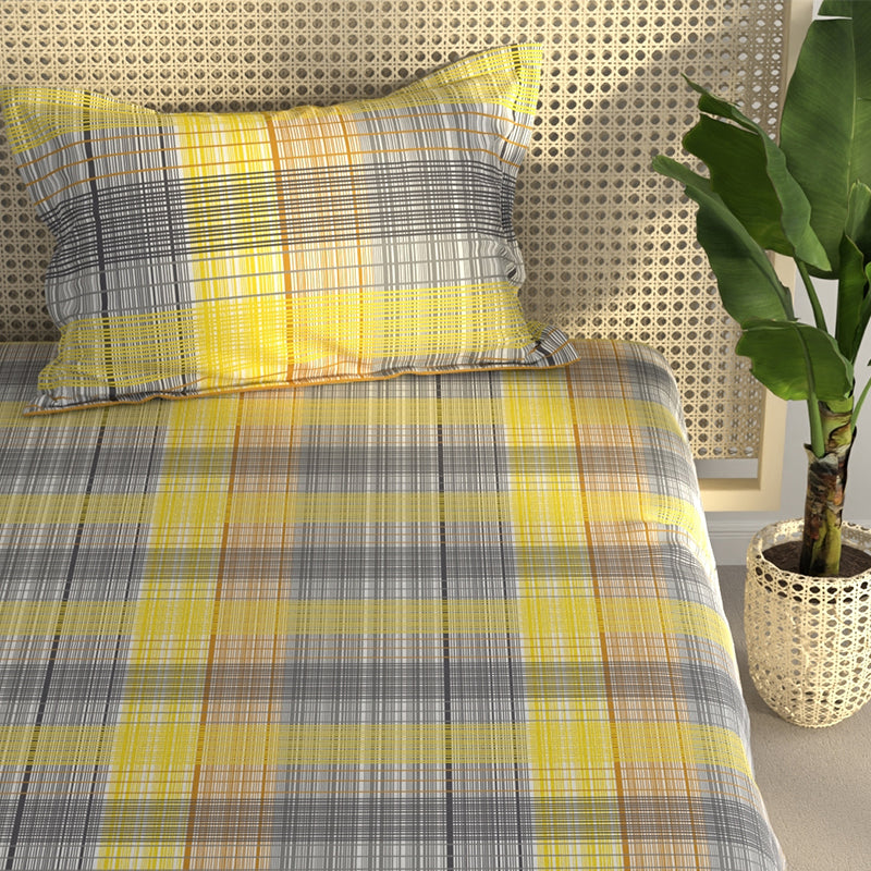 Bedsheets - Gazal Checkered Bedsheet - Yellow