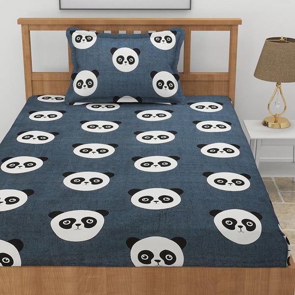 Bedsheets - Panda Polka Kids Bedsheet - Dark Grey