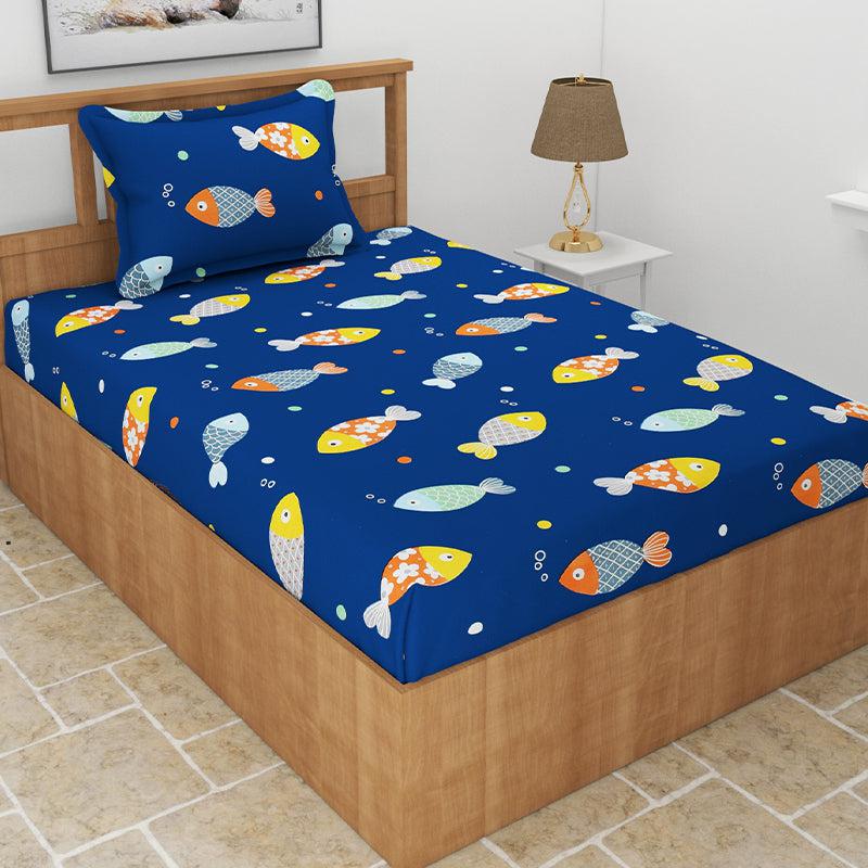 Bedsheets - Aqua Fish Kids Bedsheet - Royal Blue