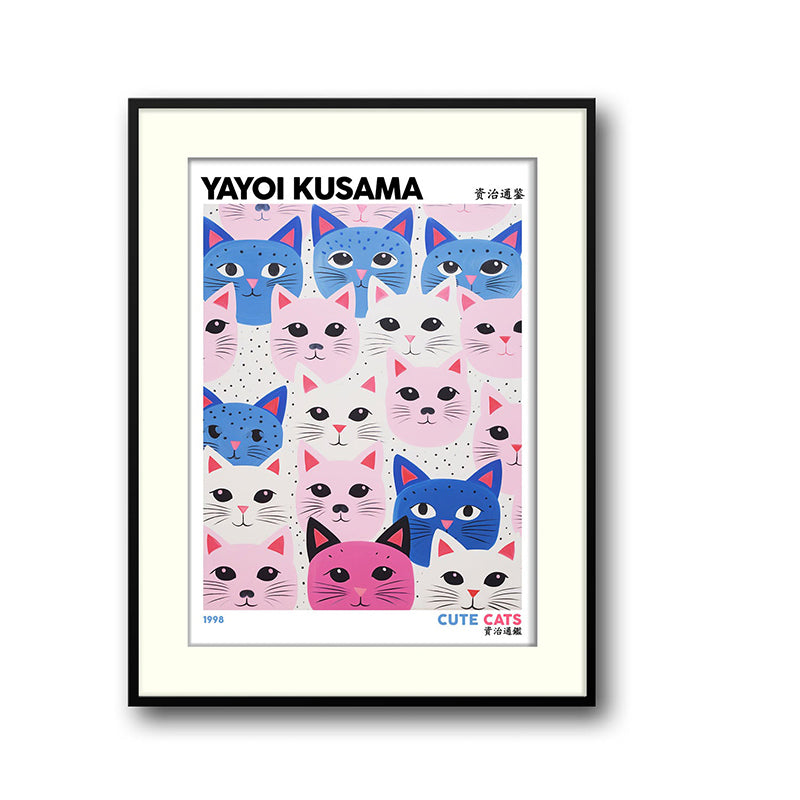 Wall Art & Paintings - Cute Cats Inspired by Yayoi Kusama Wall Art - Black Frame