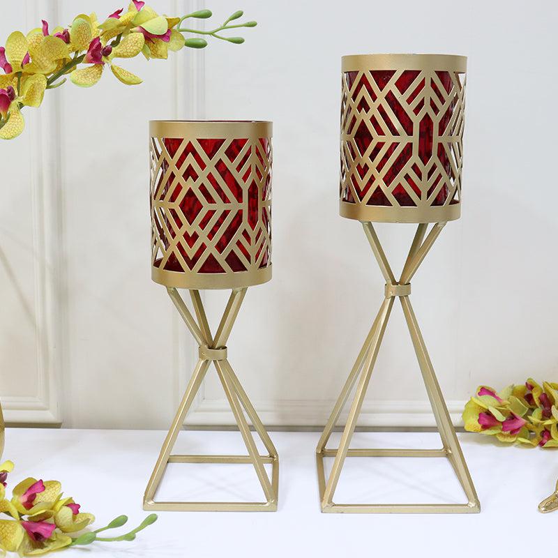 Buy Stima Geometric Candle Holder (Gold) - Set Of Two Candle Holders from Vaaree