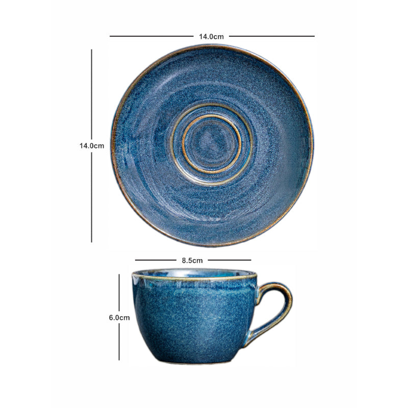 Tea Sets & Tea Pots - Hrito Blue Stoneware Mug (200 ML) - Set Of Eight