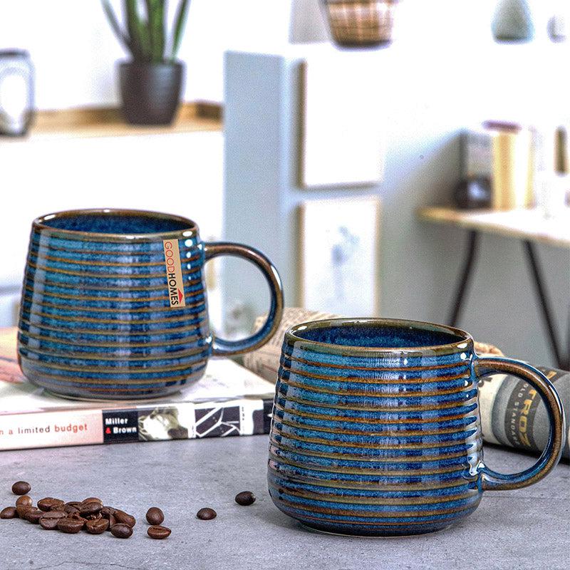 Buy Lucion Blue Stoneware Mug (340 ML) - Set Of Two Mug & Tea Cup from Vaaree