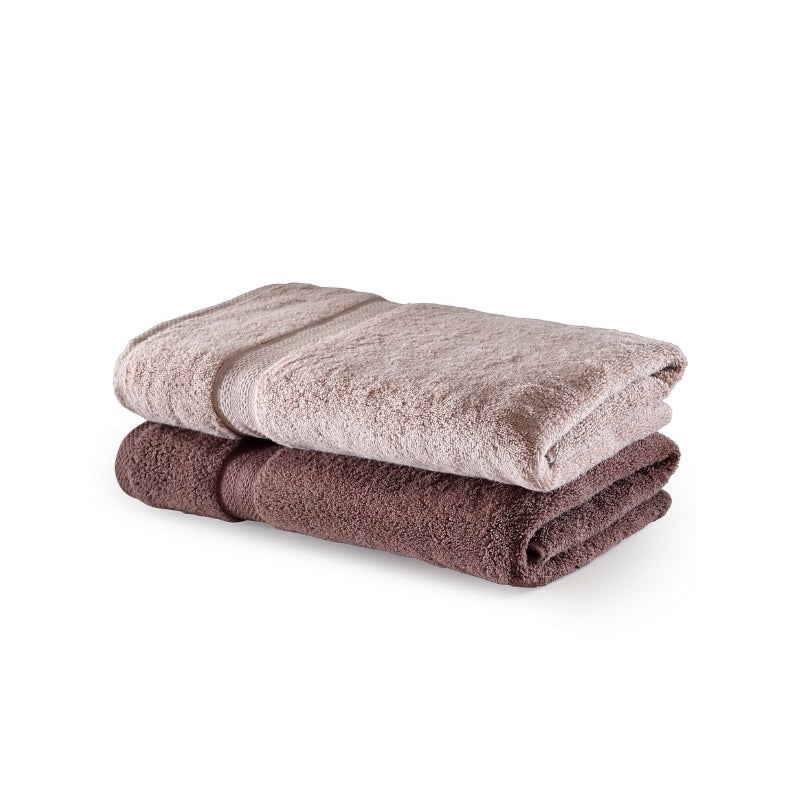 Buy Miorah Bath Towel (Beige & Brown) - Set Of Two Bath Towels from Vaaree