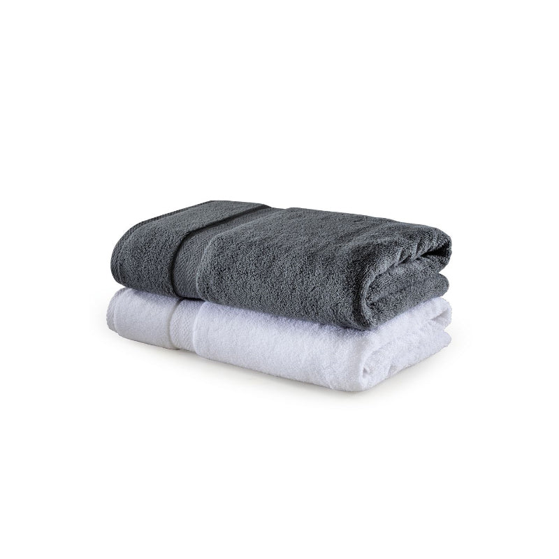 Buy Miorah Bath Towel (White & Grey) - Set Of Two Bath Towels from Vaaree