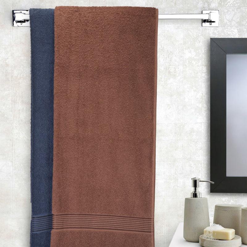 Buy Bodil Bath Towel (Navy Blue & Brown) - Set Of Two Bath Towels from Vaaree