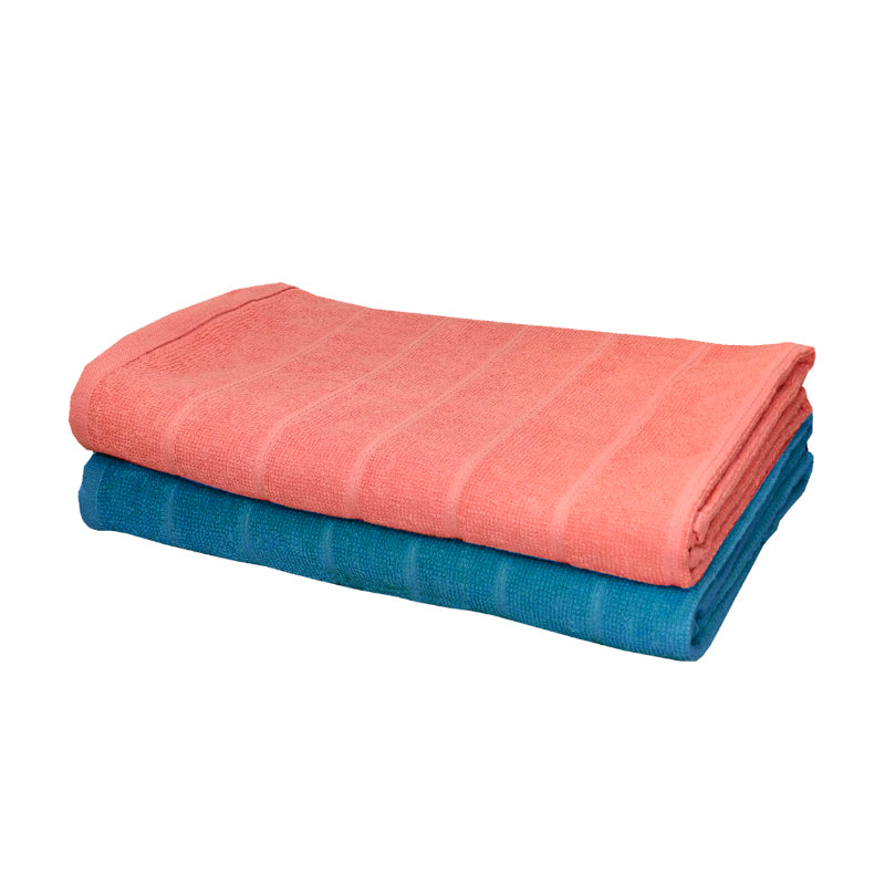 Buy Sarda Bath Towel (Dark Blue & Peach) - Set Of Two Bath Towels from Vaaree