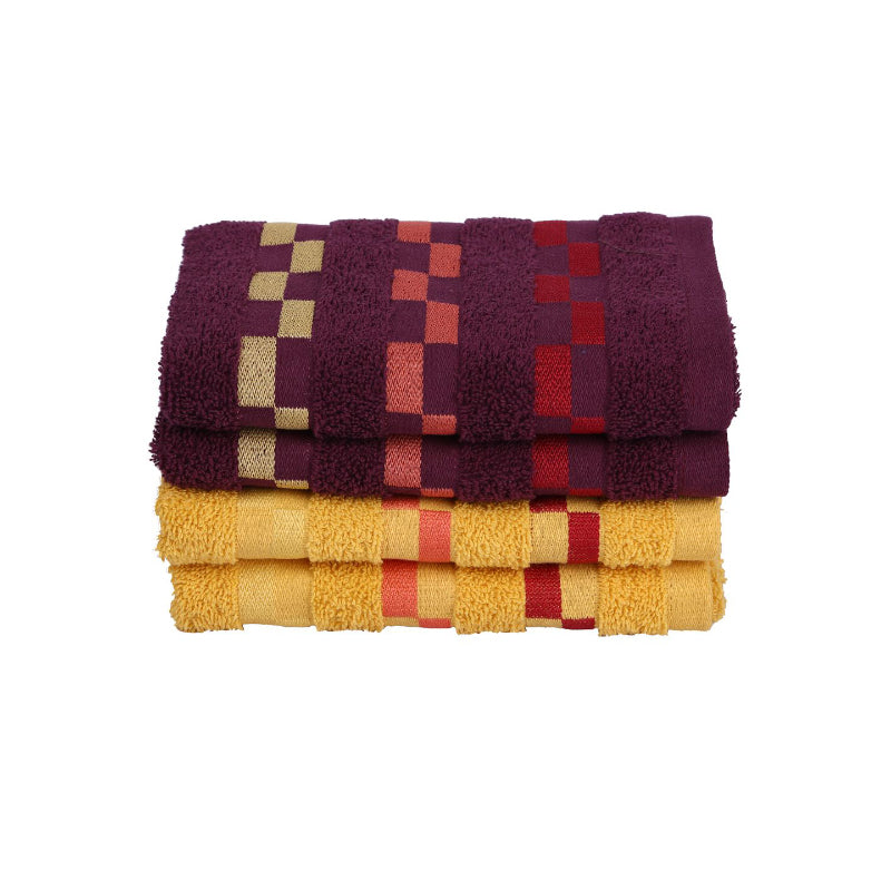 Buy Delpha Hand Towel (Wine & Yellow) - Set Of Four Hand & Face Towels from Vaaree