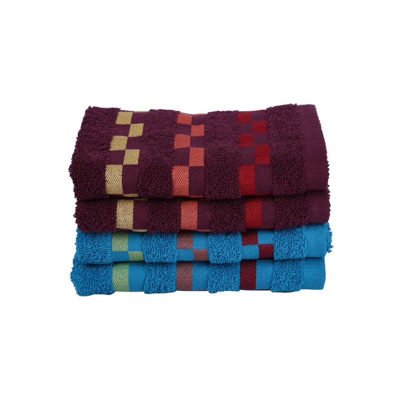 Buy Delpha Hand Towel (Wine & Light Blue) - Set Of Four Hand & Face Towels from Vaaree