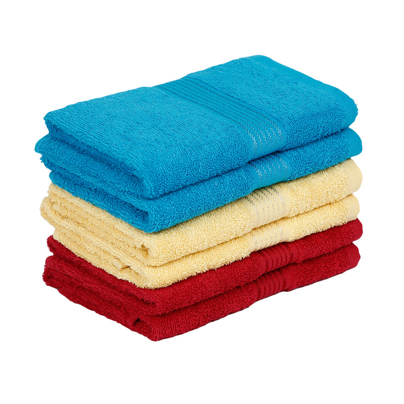 Buy Eva Quick Dry Hand Towel (Blue/Yellow/Red) - Set Of Six Hand & Face Towels from Vaaree