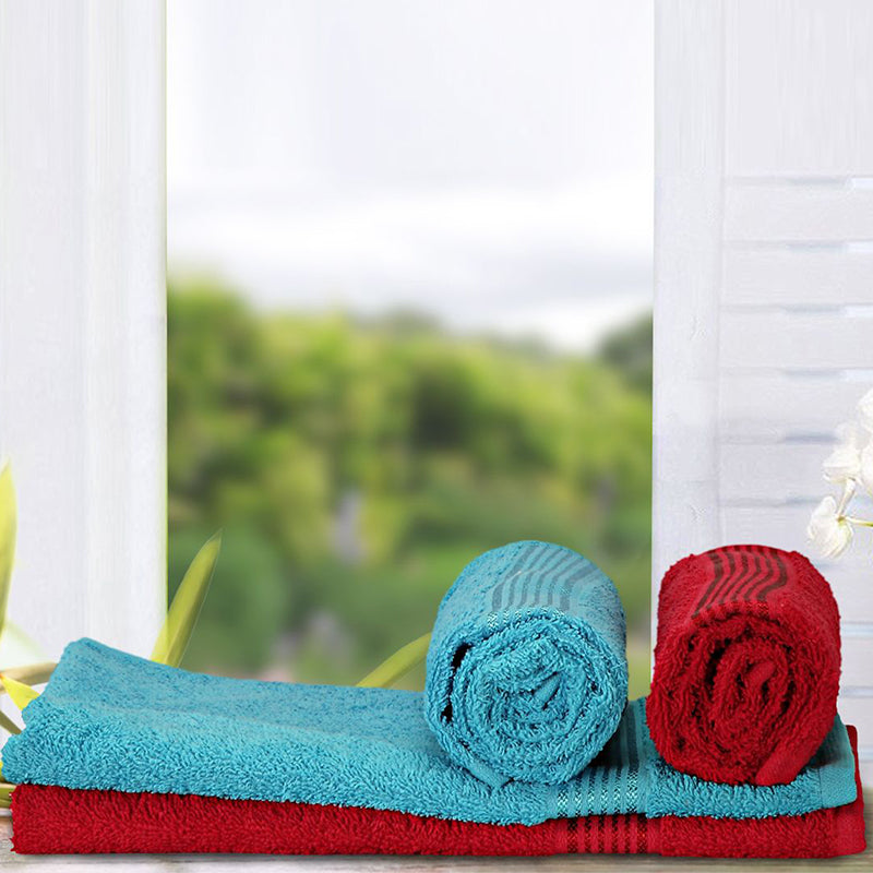 Buy Eva Quick Dry Hand Towel (Blue & Red) - Set Of Four Hand & Face Towels from Vaaree