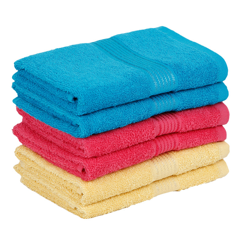 Buy Eva Quick Dry Hand Towel (Blue/Yellow/Pink) - Set Of Six Hand & Face Towels from Vaaree