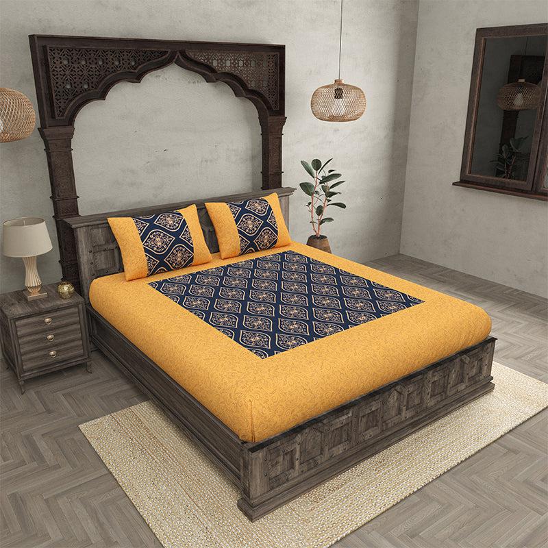 Buy Chahat Ethnic Bedsheet - Blue,Yellow Bedsheets from Vaaree