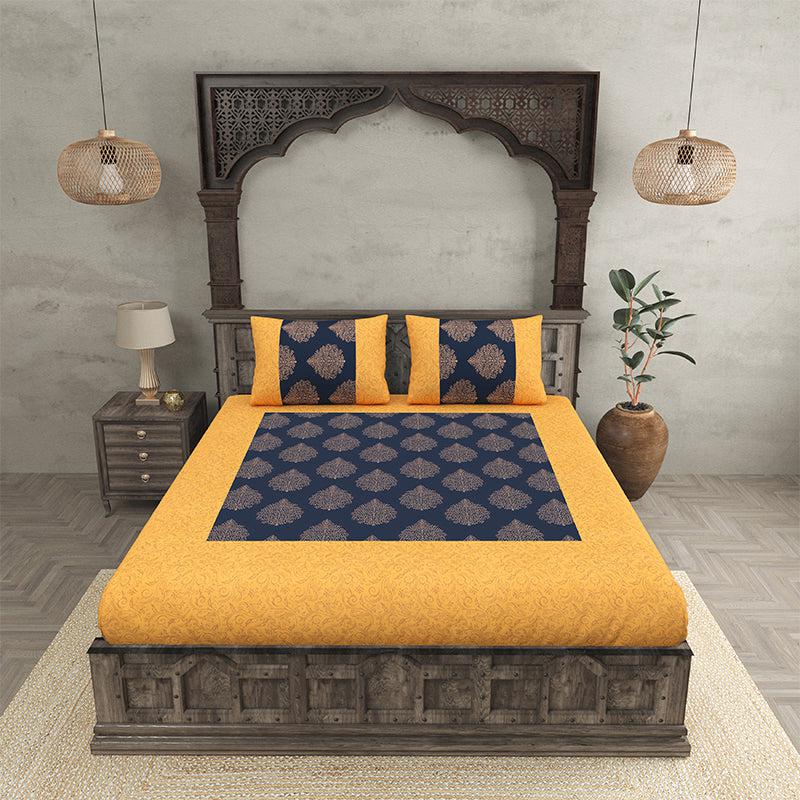 Buy Parul Ethnic Bedsheet - Yellow,Blue Bedsheets from Vaaree