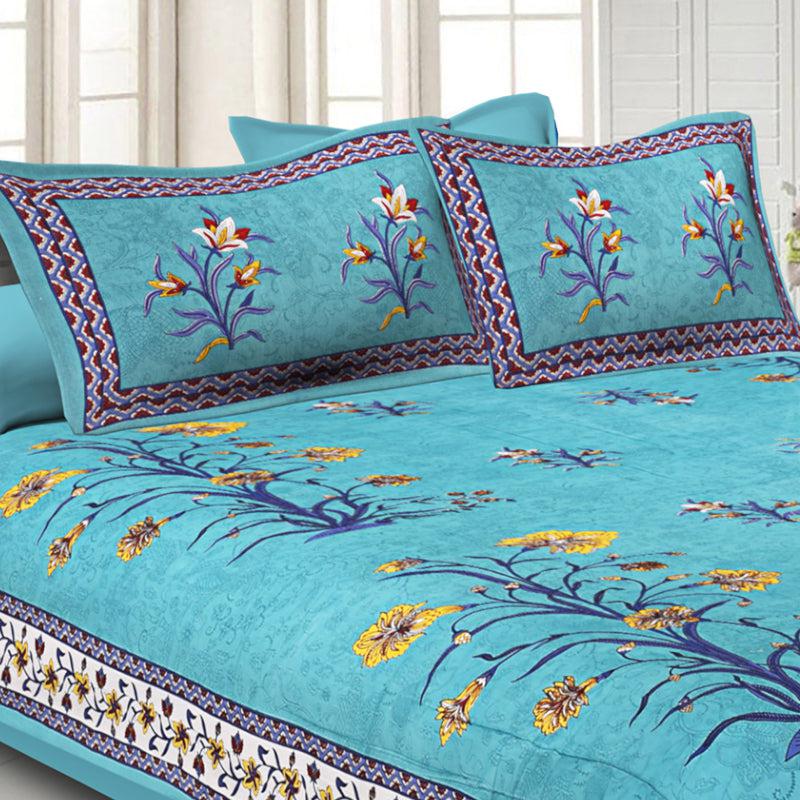 Buy Petunya Floral Bedsheet - Blue Bedsheets from Vaaree