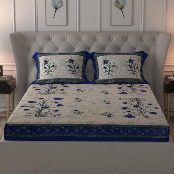 Buy Peony Floral Bedsheet - White,Blue Bedsheets from Vaaree