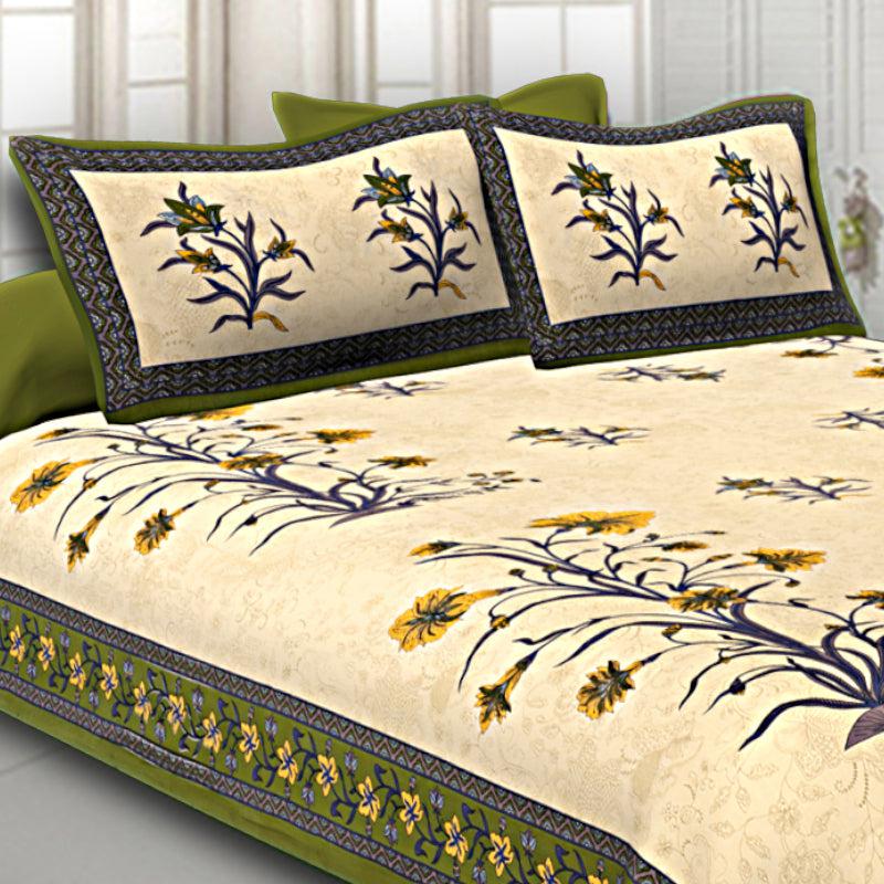 Buy Peony Floral Bedsheet - Ivory,Green Bedsheets from Vaaree