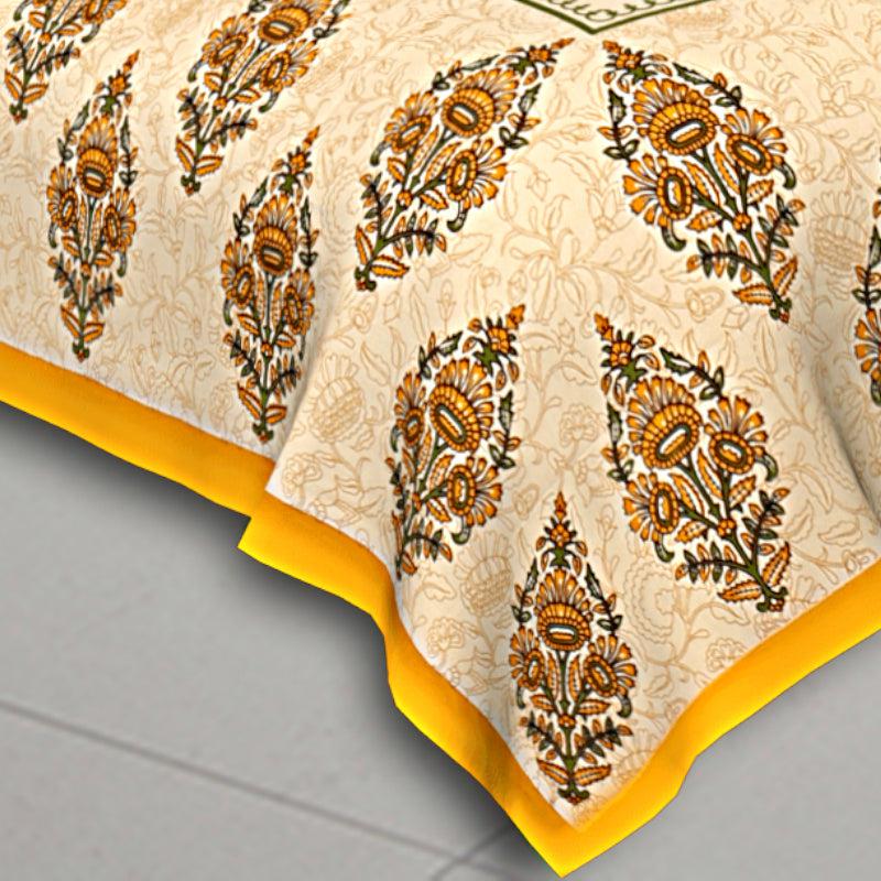 Bedsheets - Aariz Ethnic Bedsheet - Yellow