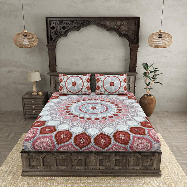 Buy Navaj Mandala Bedsheet - Grey,Red Bedsheets from Vaaree