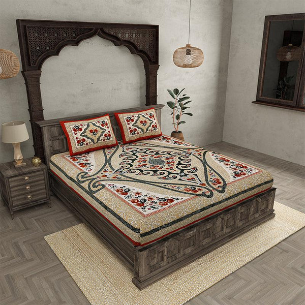 Buy Prapti Ethnic Bedsheet - Beige,Red Bedsheets from Vaaree