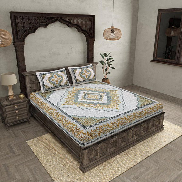 Buy Chaitri Ethnic Bedsheet - Grey,Green Bedsheets from Vaaree