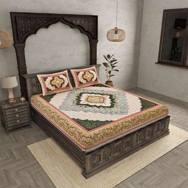 Buy Chaitri Ethnic Bedsheet - Peach,Green Bedsheets from Vaaree