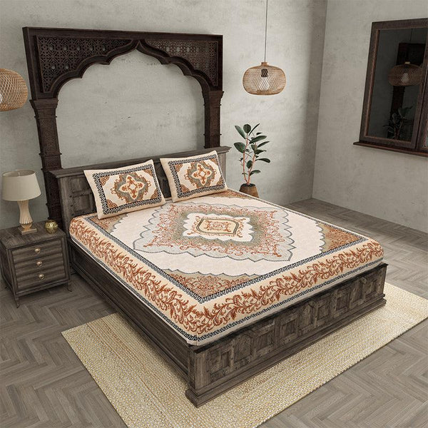 Buy Chaitri Ethnic Bedsheet - Beige,Brown Bedsheets from Vaaree