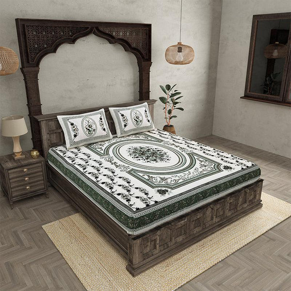 Bedsheets - Pusthi Ethnic Bedsheet - Green