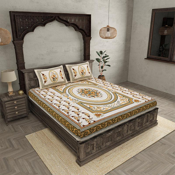 Buy Pusthi Ethnic Bedsheet - Yellow Bedsheets from Vaaree