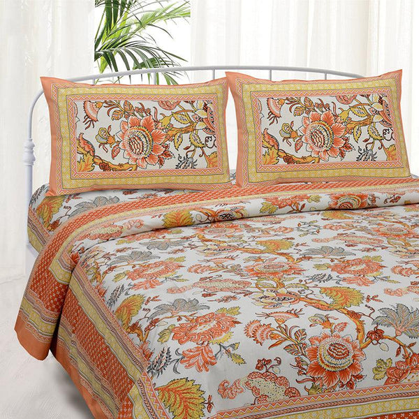 Buy Panna Floral Bedsheet - Orange Bedsheets from Vaaree