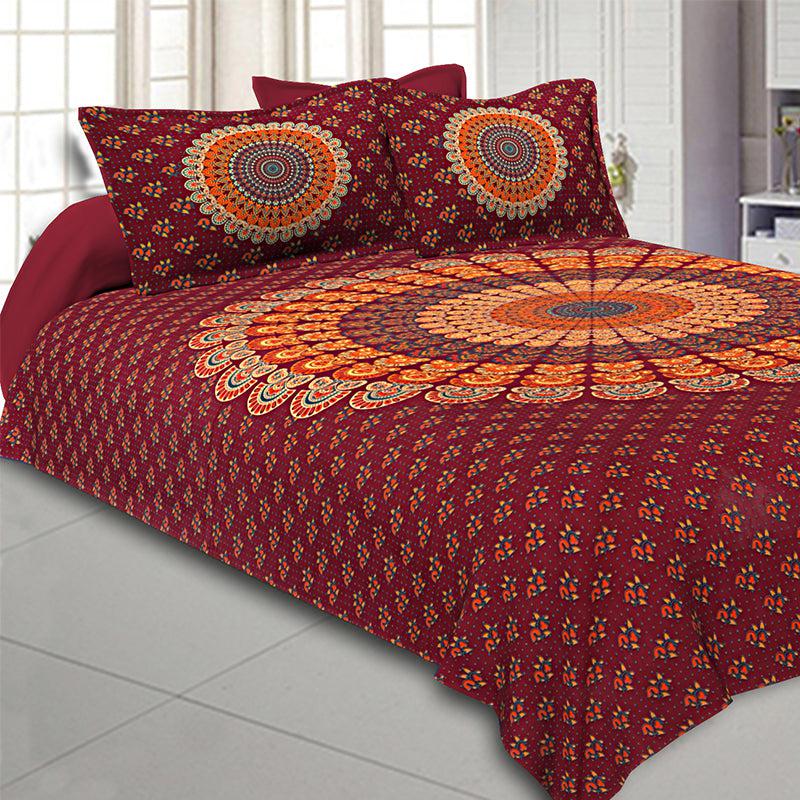 Buy Rosho Mandala Bedsheet - Maroon Bedsheets from Vaaree