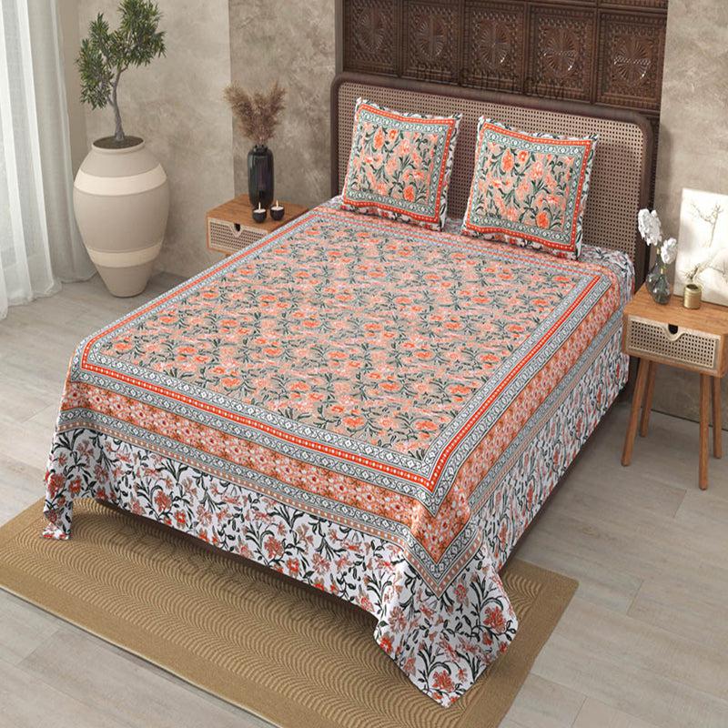 Buy Nagumo Floral Bedsheet - Orange Bedsheets from Vaaree