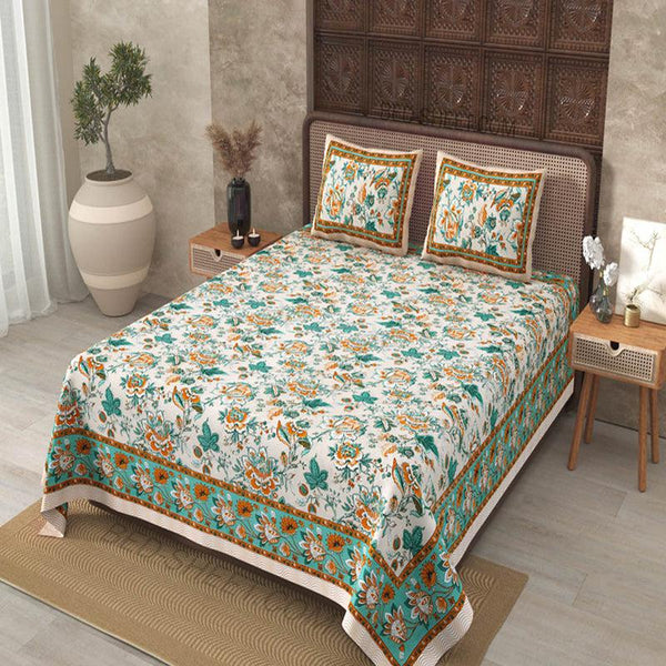 Buy Dahlia Floral Bedsheet - Green Bedsheets from Vaaree