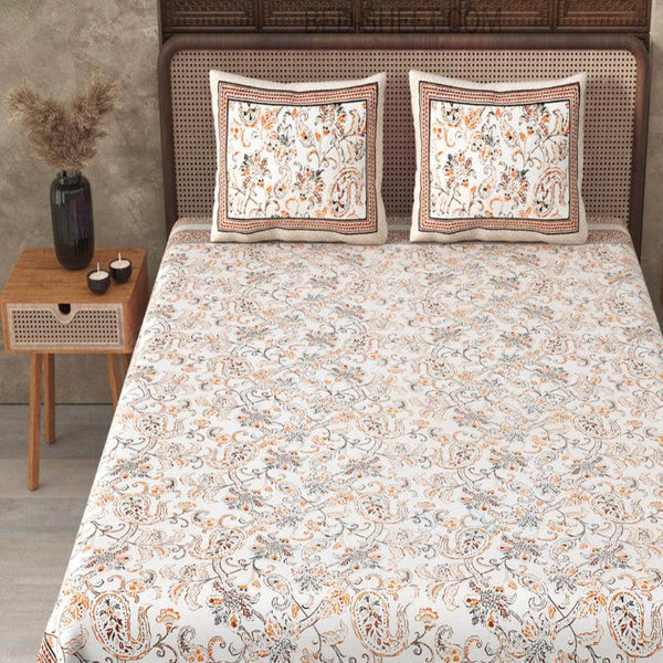 Buy Fresya Floral Bedsheet - White,Brown Bedsheets from Vaaree