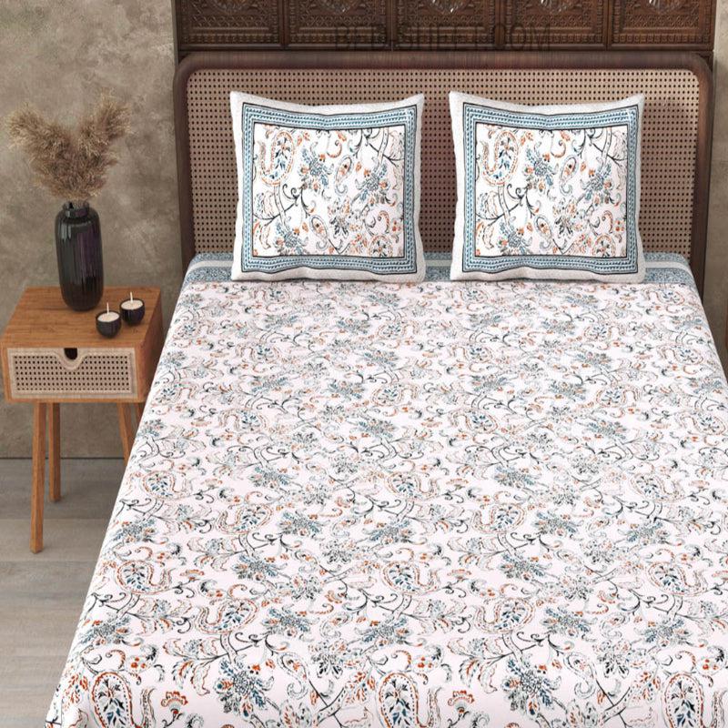 Buy Fresya Floral Bedsheet - White,Blue Bedsheets from Vaaree