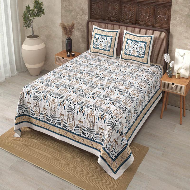 Buy Hara Ethnic Bedsheet - White,Beige Bedsheets from Vaaree