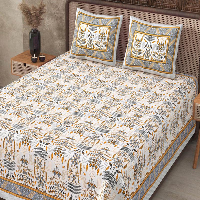 Buy Hara Ethnic Bedsheet - White,Brown Bedsheets from Vaaree