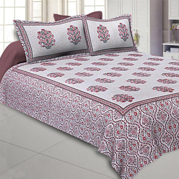 Buy Kruti Ethnic Bedsheet - White,Pink Bedsheets from Vaaree