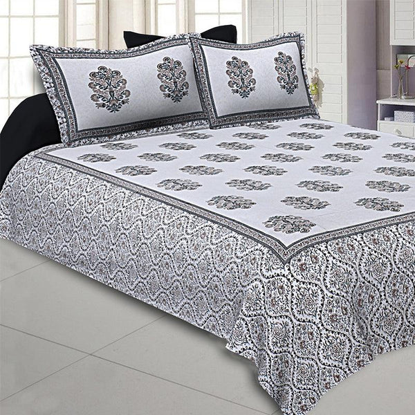 Buy Kruti Ethnic Bedsheet - White & Grey Bedsheets from Vaaree