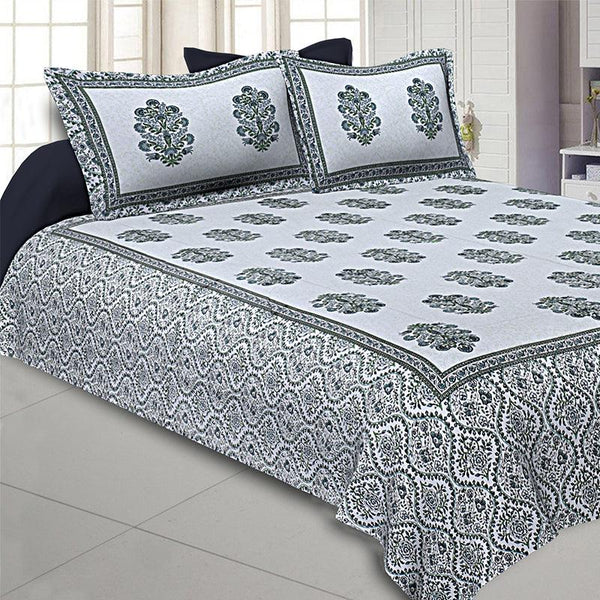 Buy Kruti Ethnic Bedsheet - White & Green Bedsheets from Vaaree