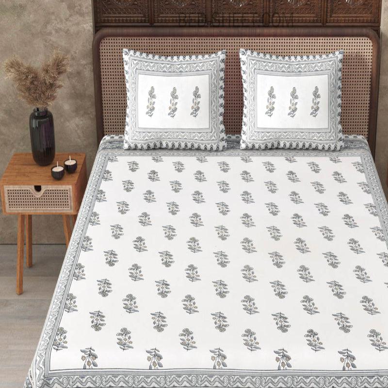 Buy Vira Ethnic Bedsheet - White,Grey Bedsheets from Vaaree