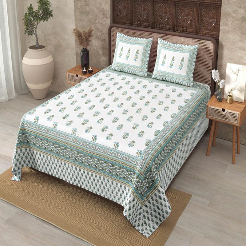 Buy Vira Ethnic Bedsheet - White,Green Bedsheets from Vaaree