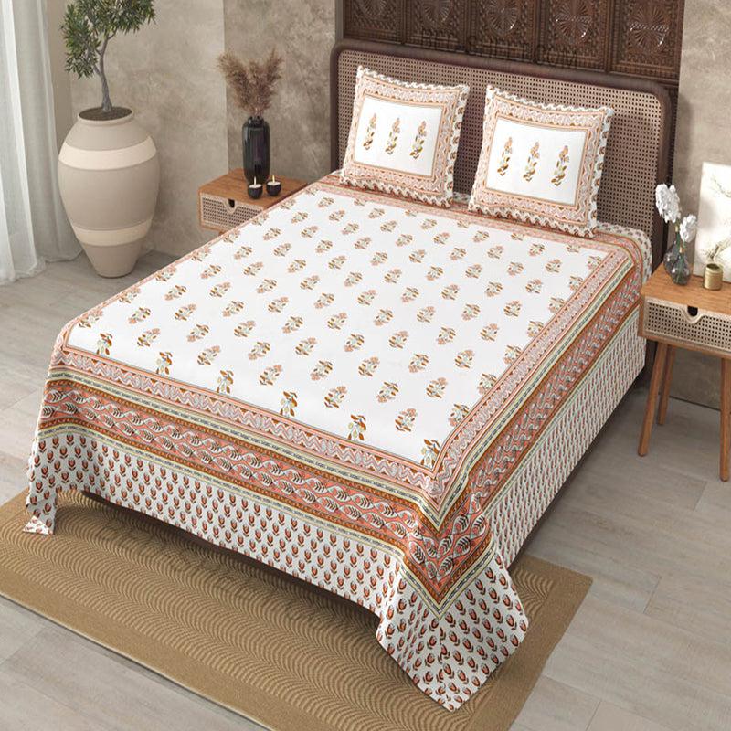 Buy Vira Ethnic Bedsheet - White,Brown Bedsheets from Vaaree