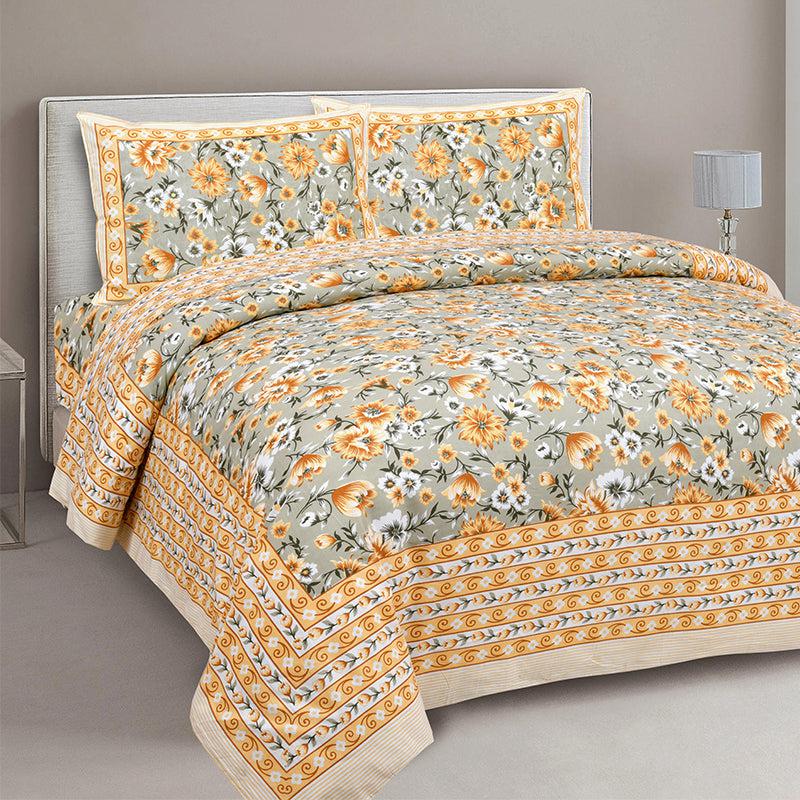 Buy Orkide Floral Bedsheet - Green,Yellow Bedsheets from Vaaree