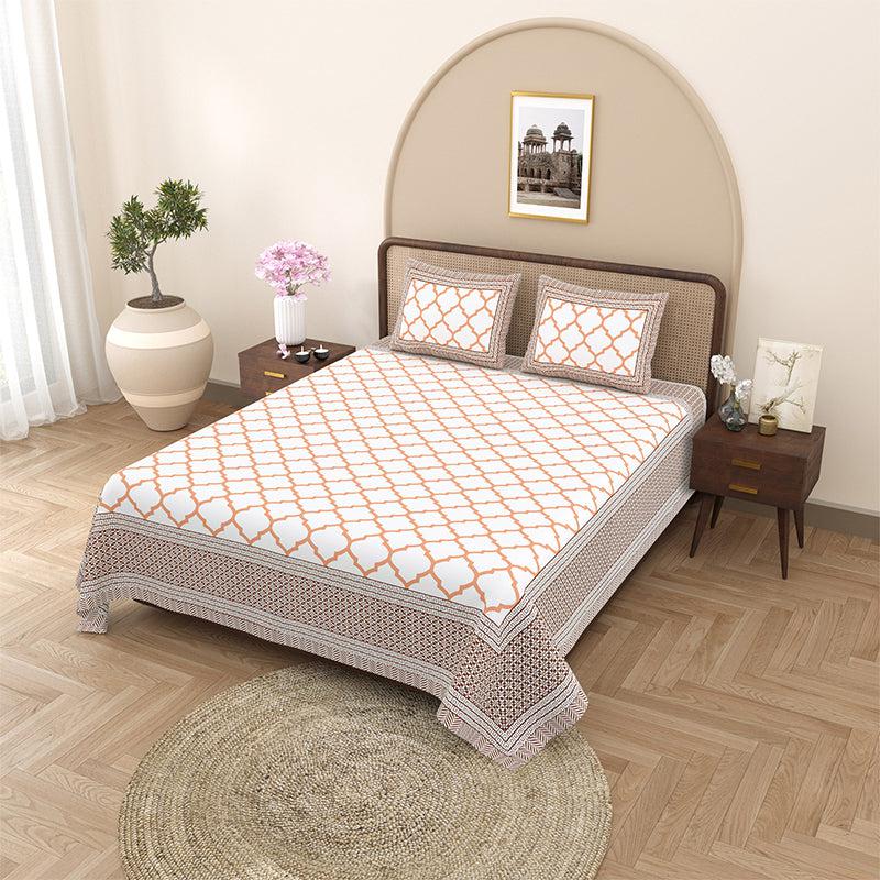 Buy Sainta Geomatric Bedsheet - White & Orange Bedsheets from Vaaree